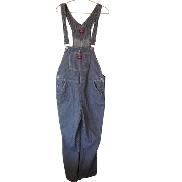 Dickies Women's Hickory Striped Denim Overalls 1X Blue White Carpenter - Picture 4 of 12